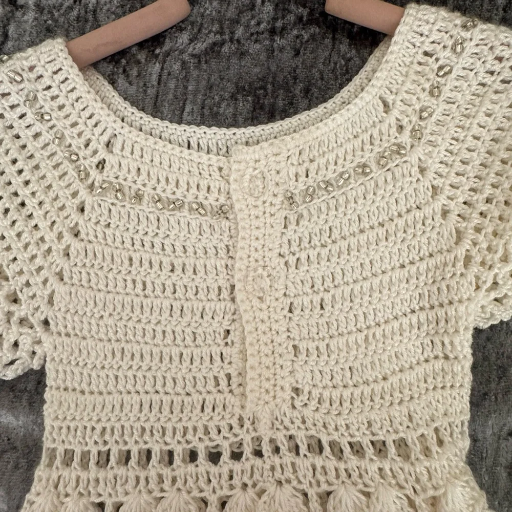 Cream Crochet Baby Dress with Shoes